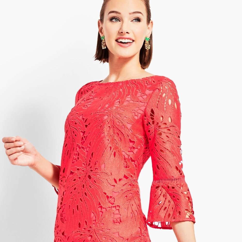 Women's Red Lace Bell-Sleeve Top